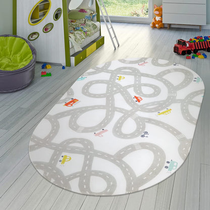 STARUIA Road Traffic Kids Rug Children Playing with Cars Playmat 4x6 Ft, Washable Play Carpet for Kids Playroom, Non-Slip Have Fun Safe Baby Nursery Rug for Toddler Boy's Bedroom Game Room Grey