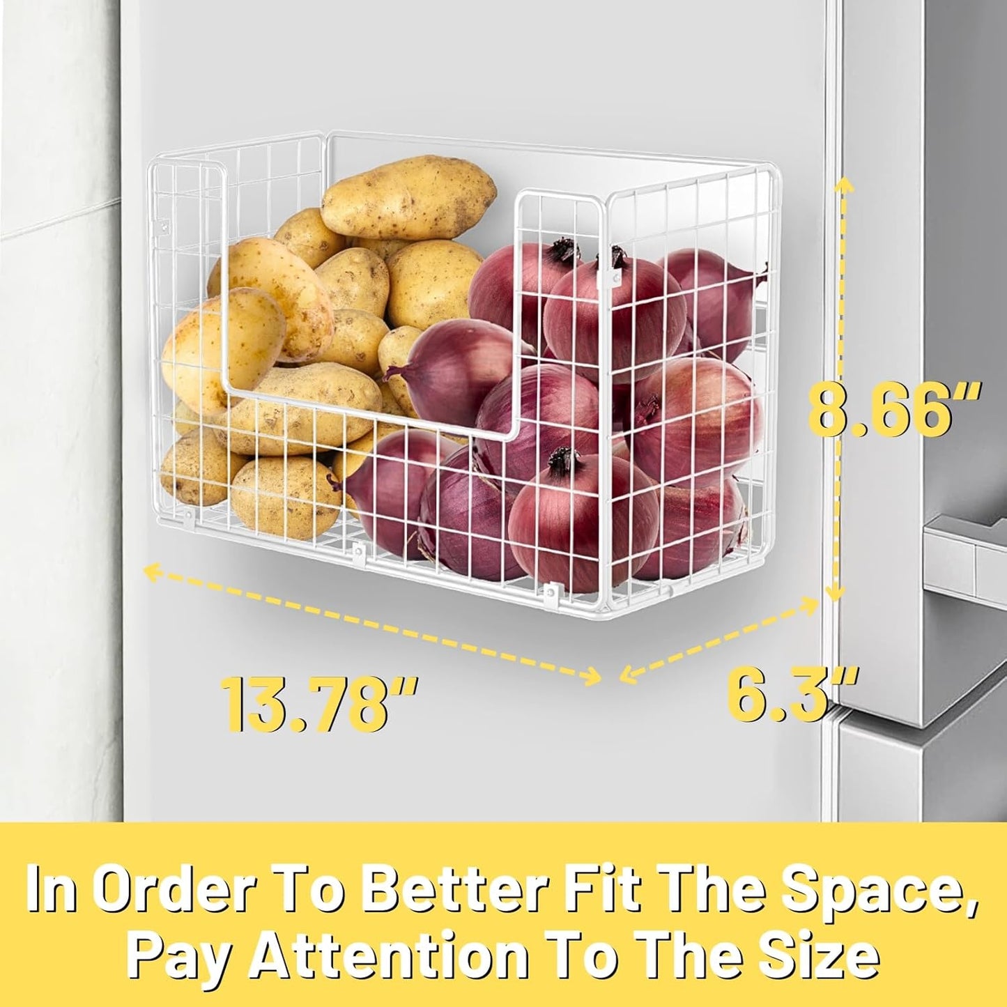 Magnetic Shelf for Fridge, Fruit Potato & Onion Storage Bins, Pantry Organizers & Storage, Large Container Magnetic Basket for Refrigerator, Kitchen Counter,Cabinet Magnetic Fridge Organizer White (1)