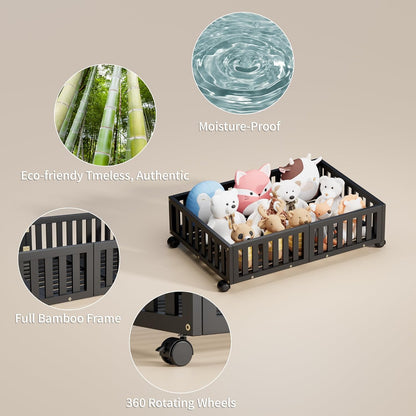 Bamboo Under Bed Storage with Wheels (2-Pack) – Rolling Underbed Shoe Organizer Box for Shoes, Blankets, Toys, Clothes Container Space-Saving Organizer Bins for Bedroom, Closet, Dorm, Nursery