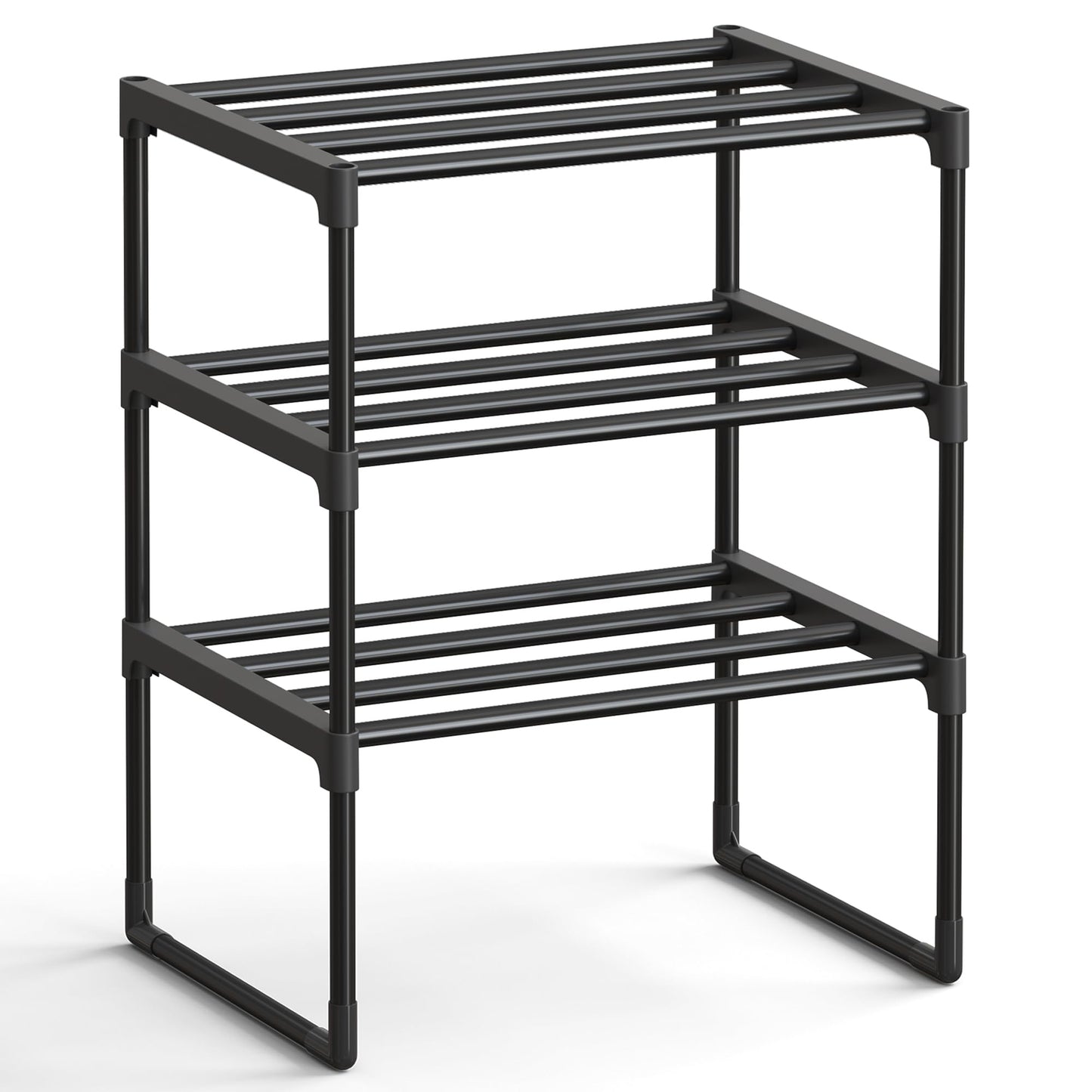 SONGMICS Shoe Rack, 3-Tier Shoe Organizer, Metal Storage Shelf, Upright or Upside Down, for 4-8