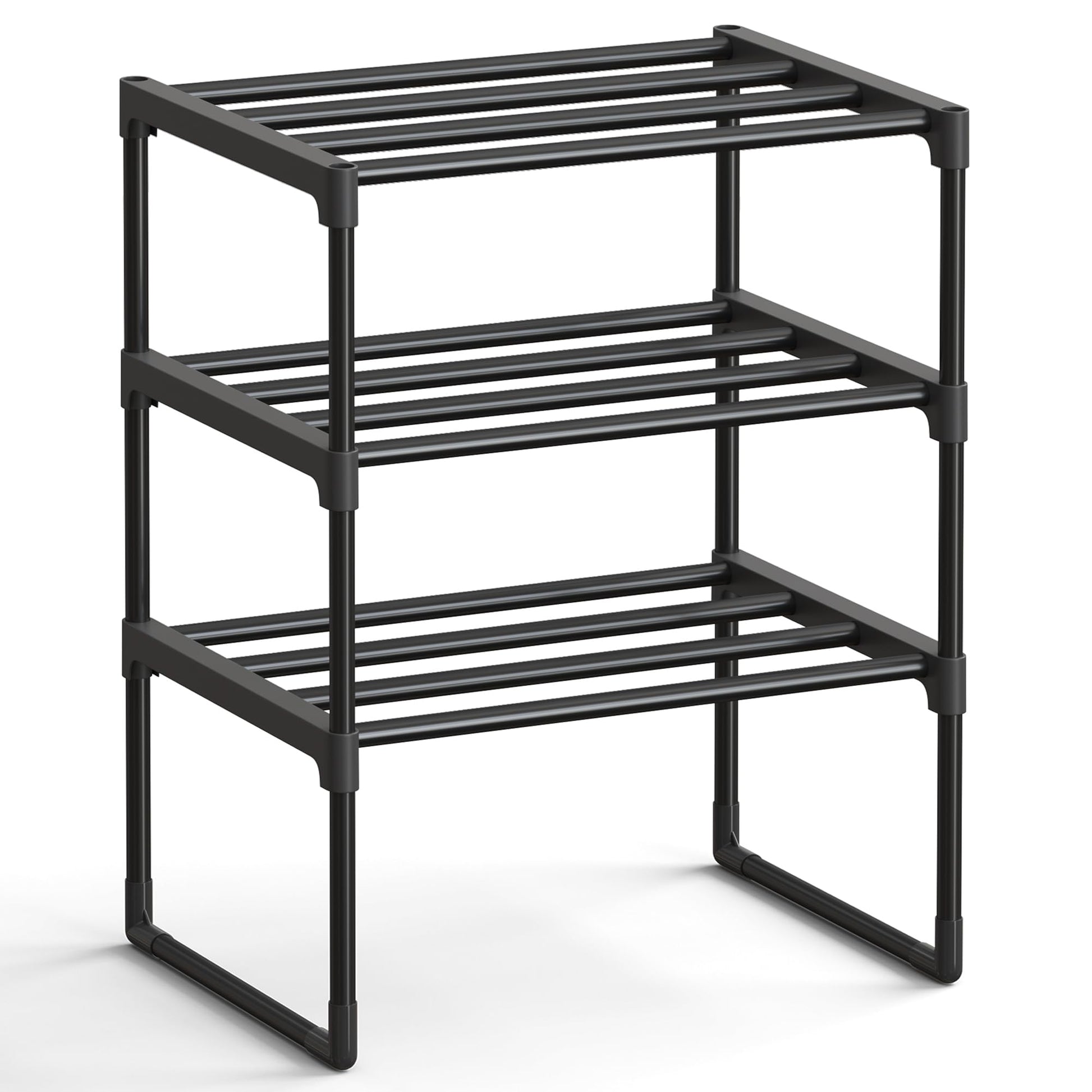SONGMICS Shoe Rack, 3-Tier Shoe Organizer, Metal Storage Shelf, Upright or Upside Down, for 4-8