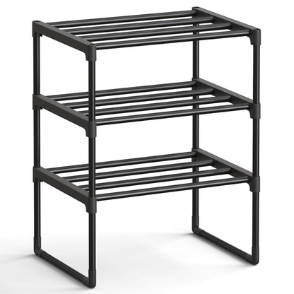 SONGMICS Shoe Rack, 3-Tier Shoe Organizer, Metal Storage Shelf, Upright or Upside Down, for 4-8