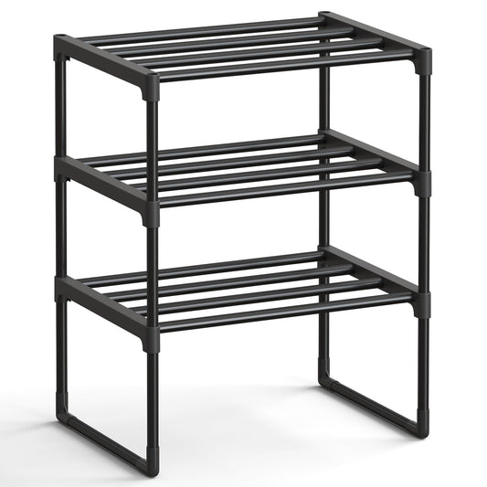SONGMICS Shoe Rack, 3-Tier Shoe Organizer, Metal Storage Shelf, Upright or Upside Down, for 4-8