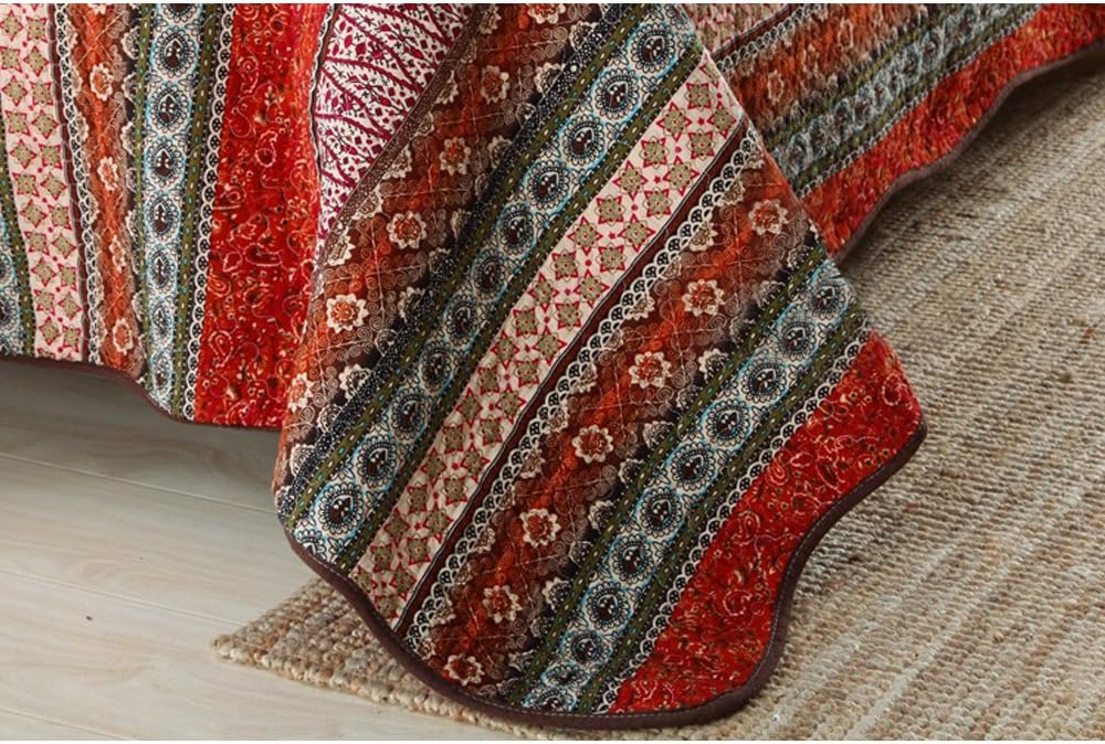 NEWLAKE Striped Classical Cotton Patchwork Bedspread Quilt Sets, Twin Size