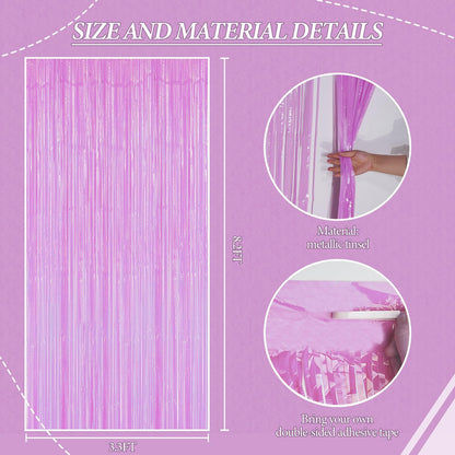 3 Pack Foil Fringe Backdrop - Pastel Purple Shiny Tinsel Curtains for Party Decoration/Photo Booth Props - 3.3x8.2 FT Metallic Foil Backdrop for Birthday, Wedding, Graduation, Christmas.