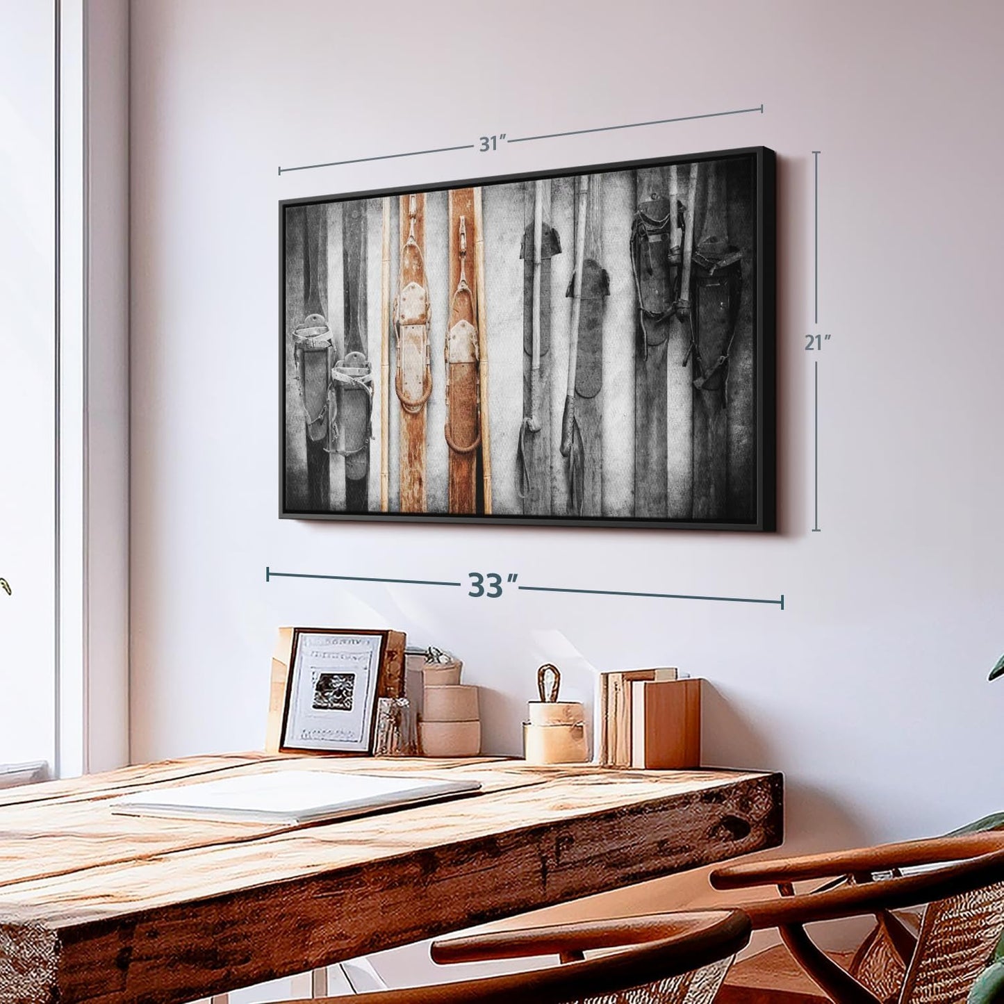 ElephantStock Ski Collection Wall Art - Horizontal Framed Canvas - 1-Piece Bathroom Wall Decor - Photography sports Canvas Print - Brown and Black Decor for Wall - 31" X 21"