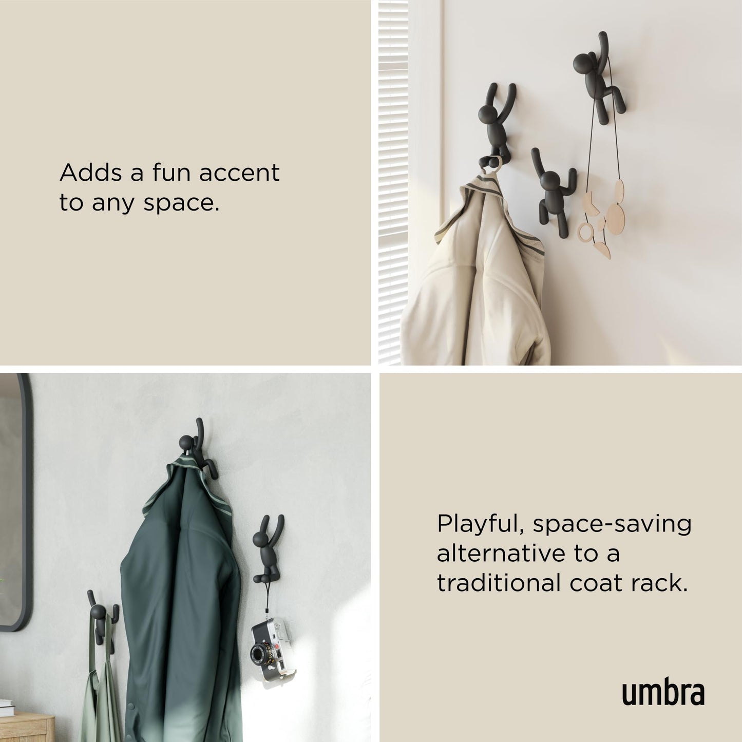 Umbra Buddy Wall Hooks – Decorative Wall Mounted Coat Hooks for Hanging Coats, Scarves, Bags