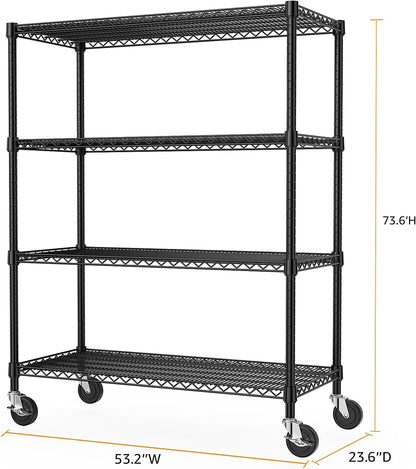 Industrial Metal 4 Tier Shelving for Garage, Pantry, Warehouse, Basement Utility Room, Storage Rack Metal Shelving Unit, Shelf Organizer, Black 23.6" D x 53.2" W x 73.6" H