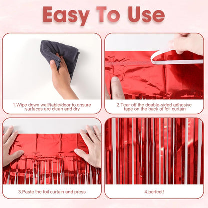 3 Pack 3.3 x 8.2 ft Laser Red Foil Fringe Backdrop Curtains, Tinsel Streamers Birthday Party Decorations, Fringe Backdrop for Graduation, Baby Shower, Gender Reveal, Disco Party