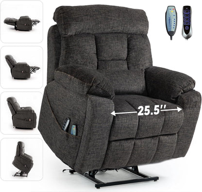 Lazy Boy Recliner Chair with Heated and Massage, 4 Motor Headrest, Lumbar Independent Adjustment Power Lift Recliner with Hidden Cup Holder、Side Pocket、Back Pillow