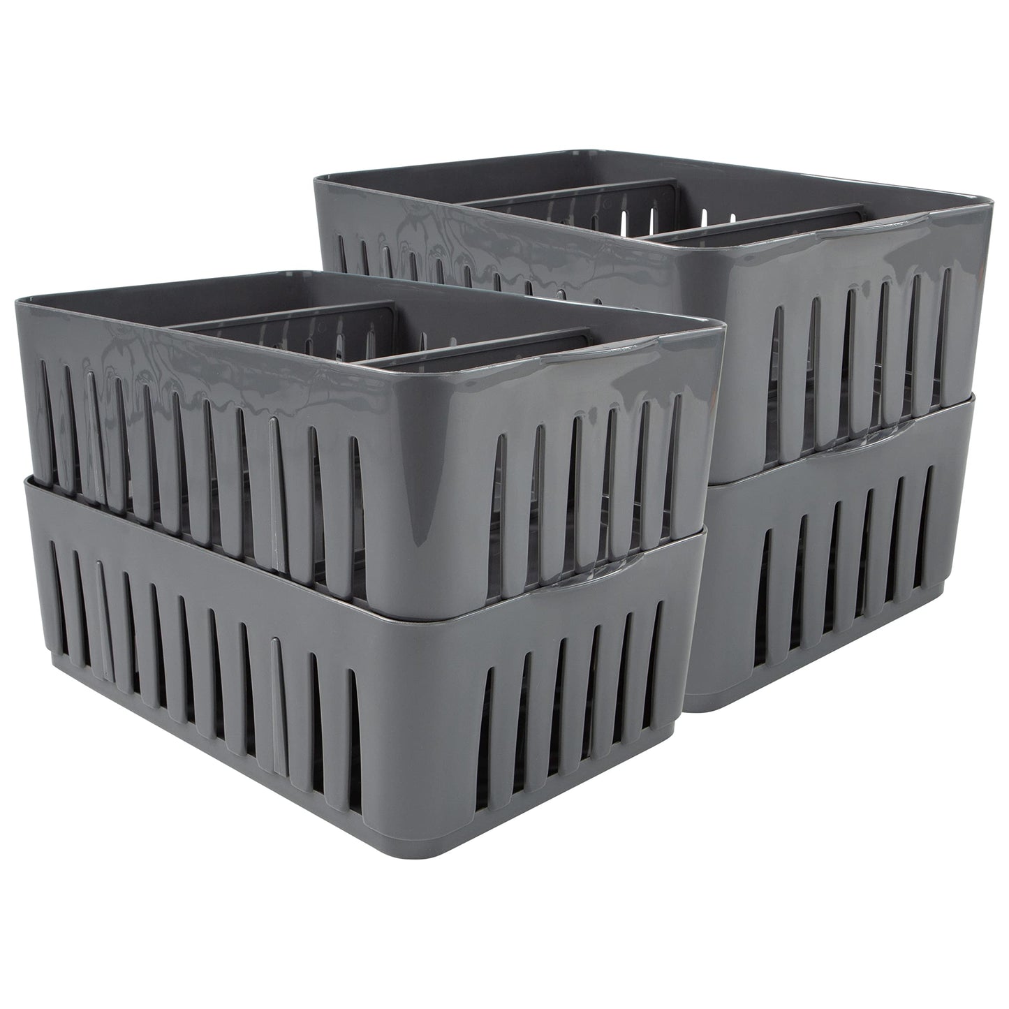 Simplify 4 Pack 3 Compartment Stackable Bin with Adjustable Dividers | Drawer Organizer | Storage