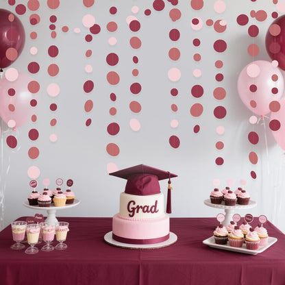 Burgundy Dusty Pink Decorations Circle Dot Garland Maroon Pink Hanging Polka Dot Streamer Banner for Wedding Birthday Bridal Shower Engagement Baby Shower Graduation Anniversary Garnet Party Supplies