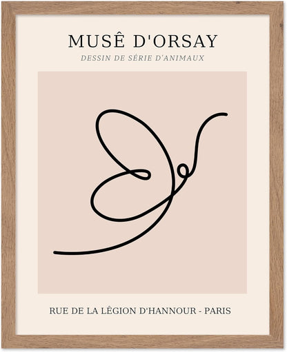 Poster Master Vintage Poster - Retro One Line Butterfly Drawing Print - Butterfly Line Art - Minimal Gift for Him, Her, Animal Lover - Abstract Decor for Home, Office, 8x10 Beige Framed