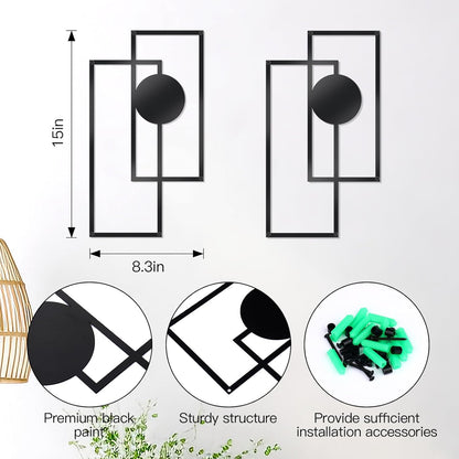 OYEFLY 2 Pcs Metal Abstract Wall Art,Modern Geometric Decor (Black, style 3)