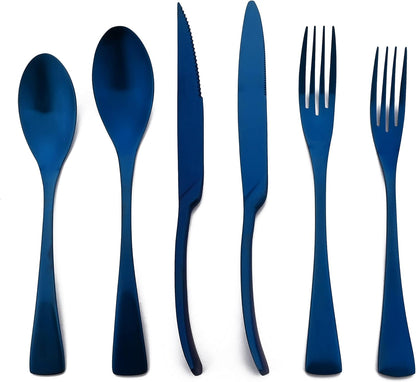 Luxury 18/10 Stainless Steel Matte Blue Flatware Set - Silverware Cutlery Utensil Set Steak Knife Spoon and Fork Knife Serving Set,Service for 1 (6-Piece)