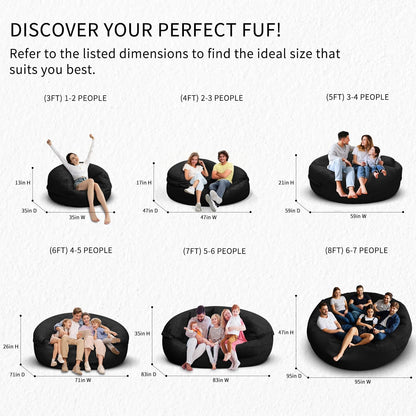 Bean Bag Chair for Adults 3FT,Soft Removable Cover for Teens/Girls Bedroom,Fluffy Giant Round Floor Beanbag Lounger Chairs (No Filler,Black)