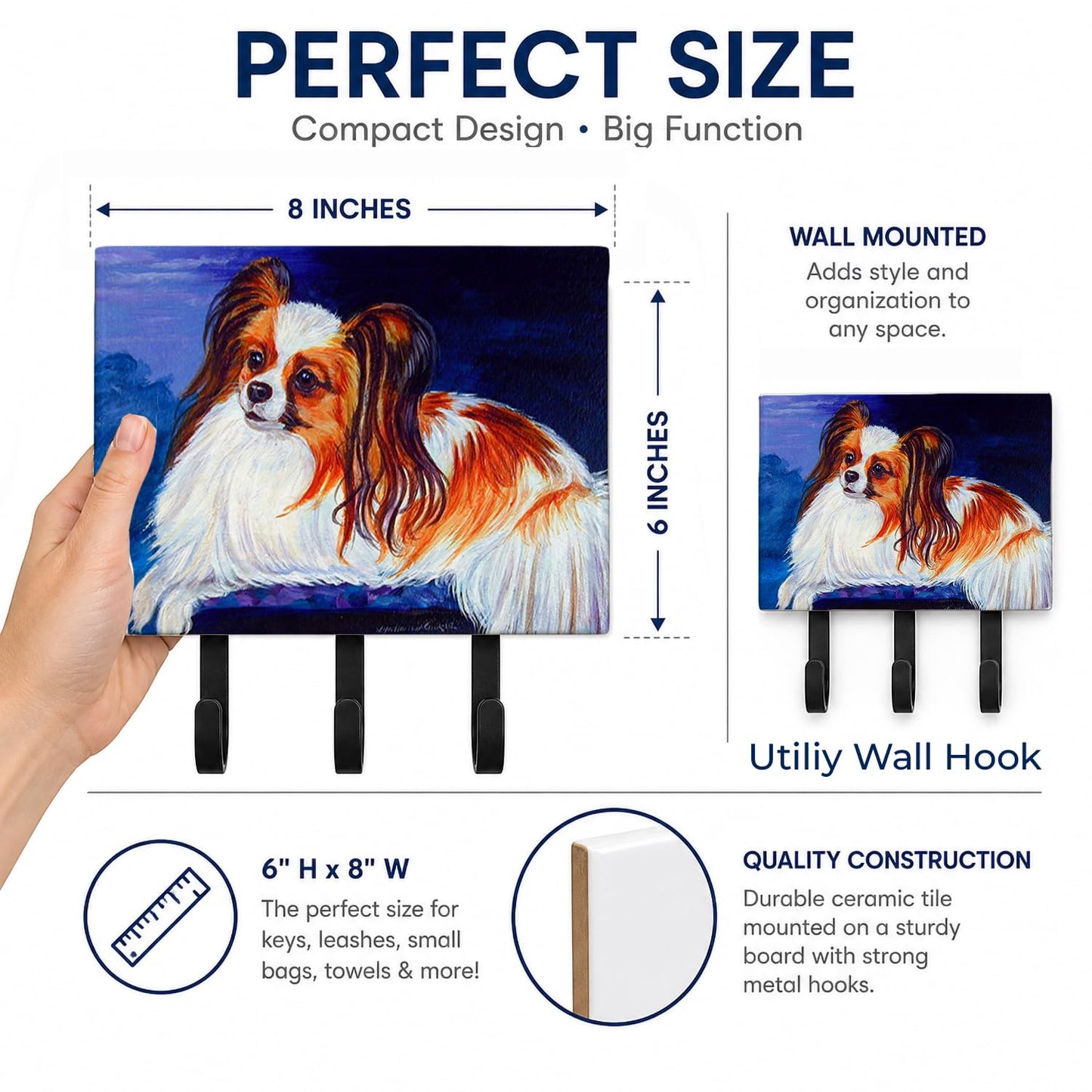 Caroline's Treasures 7127TH68 Papillon Leash or Key Holder, Wall Hooks, Key Hooks Holder, Coat Rack