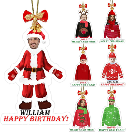 Personalized Christmas Ornament 2025 with Your Photo, Custom Face Ornament 2D Photo Acrylic for Xmas Tree Decoration Holiday Family Car Decor Gifts