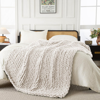Ultra Soft Chunky Knit Blanket Throw -50x70 Hand Knitted Warm Chenille Throw Blanket, Home Decor Soft Thick Yarn Cable Knit Blanket Breathable Fleece Banket Christmas for Couch Bed Sofa Best GIF