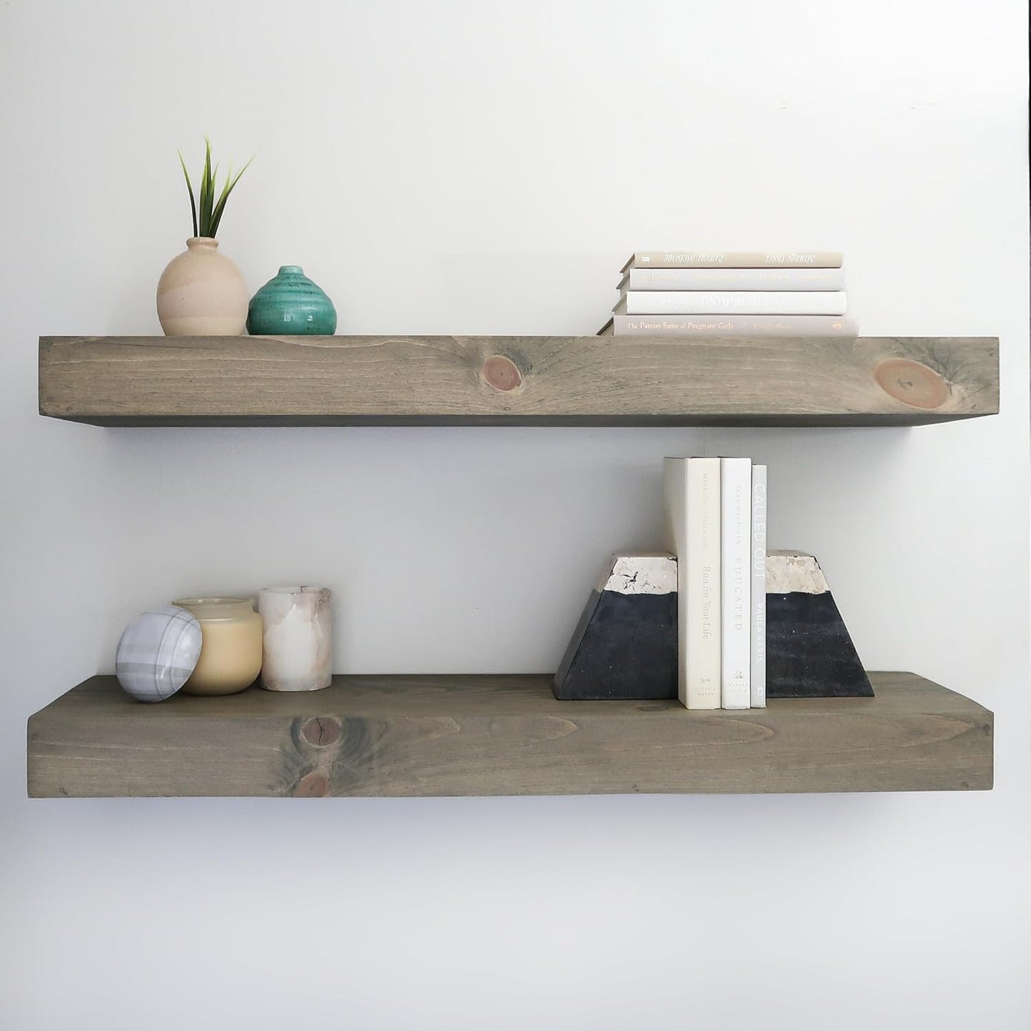 Modern Floating Shelves 3 Inches Thick for Wall, Wide Shelves for Kitchen, Living Room, Bedroom, and Bathroom, Natural Pine Wood, Rustic Wooden Shelf, (Set of 2) (Aged Barrel, 36Lx3Hx6D)