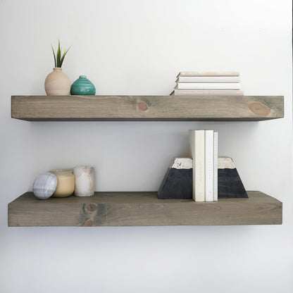 Modern Floating Shelves 3 Inches Thick for Wall, Wide Shelves for Kitchen, Living Room, Bedroom, and Bathroom, Natural Pine Wood, Rustic Wooden Shelf, (Set of 2) (Aged Barrel, 48Lx3Hx6D)