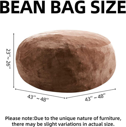 Bean Bag Chair 4Ft, Memory Foam Filled, Large Beanbag Chairs for Adults and Teens, Soft Sofa with Removable Flannel Cover, Round Couch for Living Room Bedroom College Dorm (Coffee, 4FT-47×47"×24")