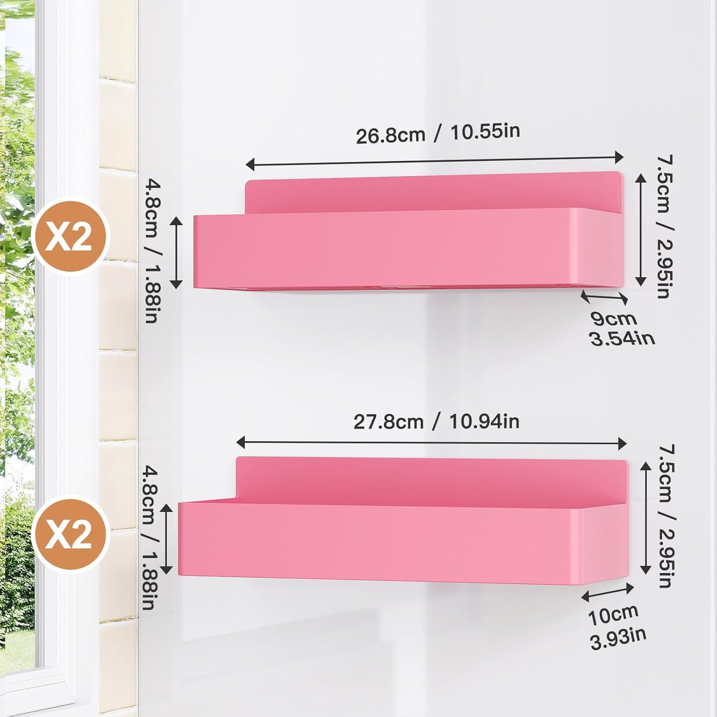 Magnetic Spice Rack for Refrigerator, Kitchen Organizer and Storage Shelf, Pink(4 Pack)