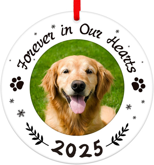 WaaHome Picture Frame Dog Memorial Christmas Ornaments 2025 - Forever in Our Hearts Pet Memorial Ornaments for Christmas Tree, Pet Sympathy Remembrance Gifts for Loss of Dogs Cats Pets