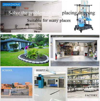 Broom And Mop Holder Put Wet Movable Floor-Mounted Mop Rack Floor Standing Cleaning Tool Cart Storage For Garden Garage Schools, Hospitals, Factories, Hotels,Property Companies