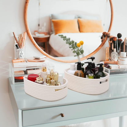 7 Piece Cotton Rope Woven Basket Set - Small Basket for Baby Nursery, Pets, Montessori, Dog & Cat Toy Boxes, Bathroom Organization Bins (White)