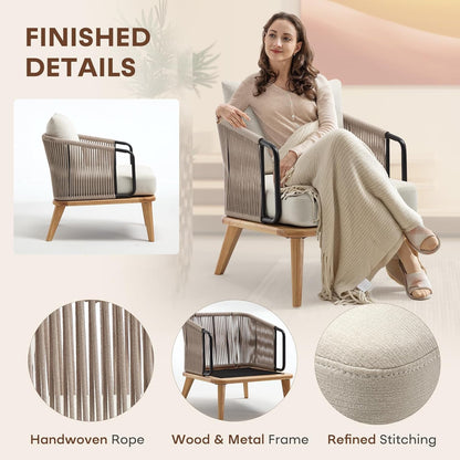 ANJ Accent Chair Set of 2,Mid-Century Modern Reading Chair with Braid Armrests, Armchair for Living Room Bedroom Outdoor