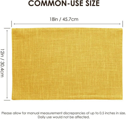 Placemats Set of 4, Bilayer Thickened Linen Place Mats Heat Resistant Machine Washable Wrinkle Free Carefully Selected Polyester Mats for Kitchen/Dining/Coffee Table (Yellow)