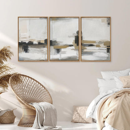 SIGNINART Beige Abstract Framed Canvas Wall Art Set, Black and White Textured Art Prints, Paint Strokes Minimalist Shapes Wall Decor, Neutral Modern Art Paintings for Living Room, Bedroom, Office 16"x24"x3