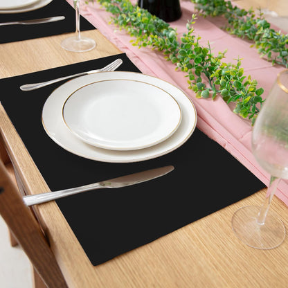 Cloth Placemats Set of 8, Linen Type Fabric Placemats Machine Washable Heat Resistant Placemats Wrinkle Free Thick Polyester Kitchen Place Mats for Dining Table (Black)