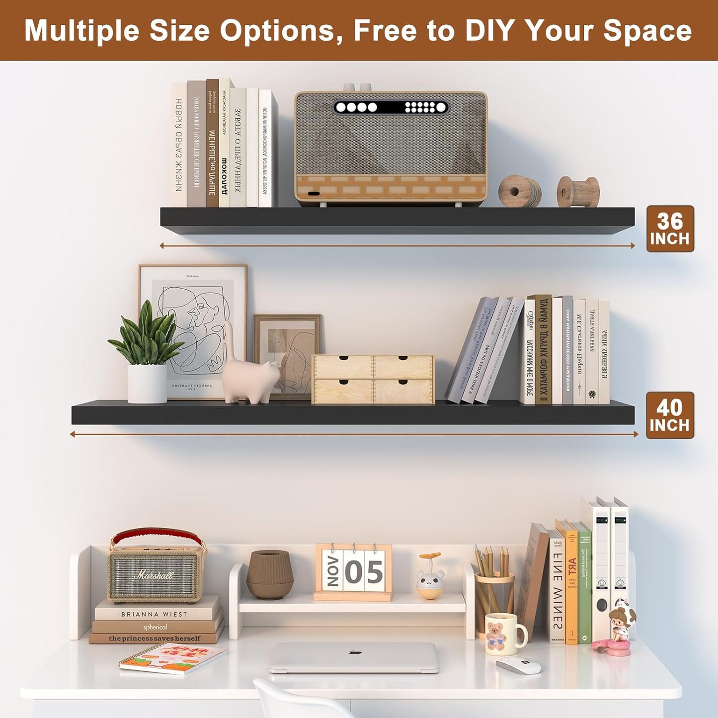 12 Inch Deep Floating Shelves for Wall 3 Pack Floating Shelves Large Storage Space Wall Mount Shelf for Living Room Kitchen Bathroom 30" W x 12" D x 1.2" H Black