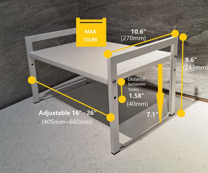 Expandable Cabinet Shelf Organizer 16-26" L Stackable Kitchen Counter Shelf Rack Stand Sink Riser Countertop Storage White (Wide 10.6”D)