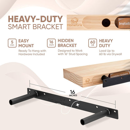 Homeforia 24inch Oak Floating Shelf for Wall, High End Solid Real Wood 24 inches Long Floating Shelves for Bathroom, Honey Oak Wooden Floating Shelves, Heavy Duty Bracket, 24 X 6.5 X 1.75 in, Set of 4