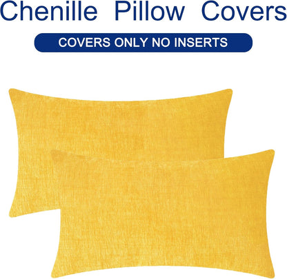 CaliTime Throw Pillow Covers Decorative 12 X 20 Inches Pack of 2 Cozy Chenille Cushion Cases for Couch Sofa Bed Living Room Home Mustard Yellow