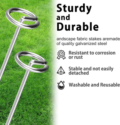 40 Pack Heavy Duty 8 Gauge Galvanized Landscape Fabric Pins, 6 Inch G-Shaped Round Top Weed Barrier Stakes for Garden, Erosion Control, Tent, Ground Cover (Silver)