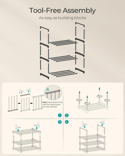 SONGMICS Shoe Rack, 3-Tier Shoe Organizer, Metal Storage Shelf, Upright or Upside Down, for 4-8