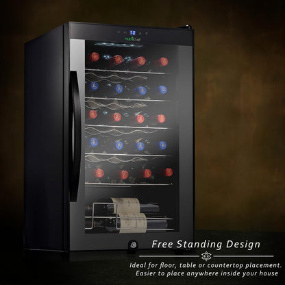 Nutrichef 24 Bottle Wine Fridge | Single Zone Wine Chiller | Adjustable Temperature Control 41°F to 64°F | Ultra Quiet Operation | Wine Cooler For Home & Office | Free Standing 29x16x17 IN