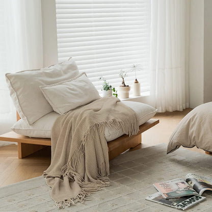 lifein Throw Blanket for Couch, Soft Boho Decor Bed Throw,Cozy Beige Knitted Chenille Small Farmhouse Lightweight Throw for Spring(Beige,60 * 80")