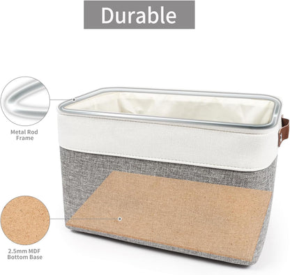 Storage Bins Large Fabric Storage Baskets for Shelves 3 Pack, Decorative Linen Closet Baskets with Handles for Organizing, Shelf, Clothes, Home, Office, 15x11x9.5Inches (Grey&White)