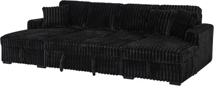 THSUPER Oversized U Shaped Plush Corduroy Fluffy Sectional Sleeper Sofa with Pull Out Bed and Double Storage Chaise for Living Room - Black