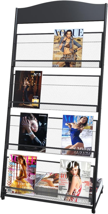 floor magazine rack brochure display stand for offices and public reception area，literature rack with 4 Universal wheels (59"×27"×14")
