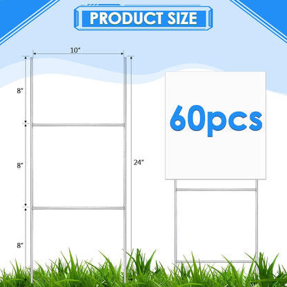 60 Pcs H Stakes for Yard Signs 24'' x 10'' Metal Heavy Duty H Frame Lawn Wire Stakes Weatherproof Metal Sign Holder Bulk for 4mm 5mm Corrugated Signs Board Guidepost Yard House Garden Decor