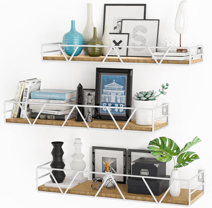 Floating Shelves Set of 3, Home Wood Wall Shelf, Farmhouse Shelf for Bedroom, Wall Mounted Floating Shelf for Living Room, Bedroom, Bathroom, Kitchen, Office (White)
