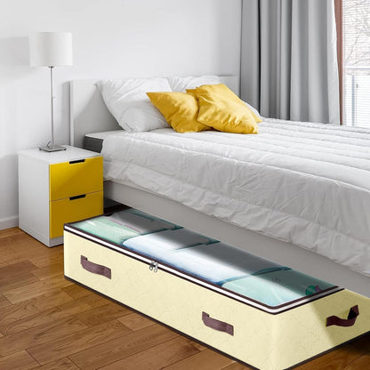 90L Under Bed Storage Containers, Underbed Toy Organizers and Clothing Storage Bags, Closet Storage Bins with Clear Window for Organizing Blanket Comforter Bedding Clothes Bedroom Dorm, 2 Pack Beige