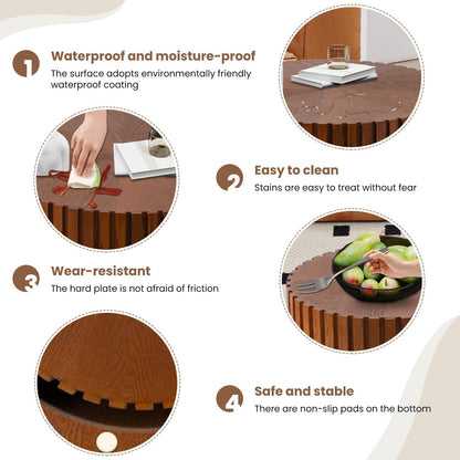 WXFKLDJ Round Nesting Coffee Table Set Cylindrical Wooden Coffee Table Sofa Center Table Circle Embossed Design Side Table for Living Room Apartment No Assembly (Striped Brown Large)