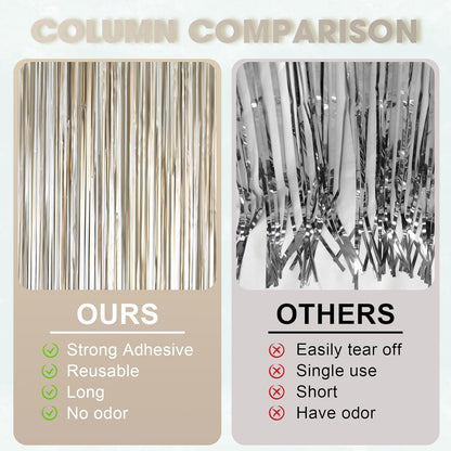 3 Pack 3.3 x 8.2 ft Matte Champagne Foil Fringe Backdrop Curtains, Gold Tinsel Streamers Party Decorations, Fringe Backdrop, Door Shimmer for Graduation, New Years Eve, Birthday Party